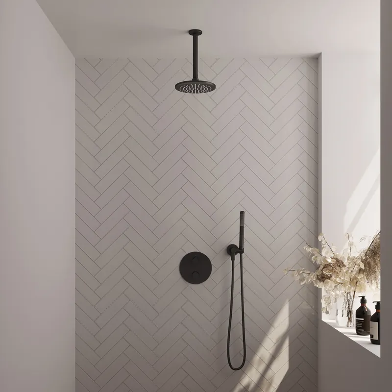 Beste Prijs Brauer Black Edition Regendoucheset: Thermostatische Inbouwkraan met 3-Weg Omstel, Plafondarm, Douchekop 20cm, Wandaansluitbocht, Staafhanddouche & Doucheslang - Set 77 - Draaiknoppen - Mat Zwart