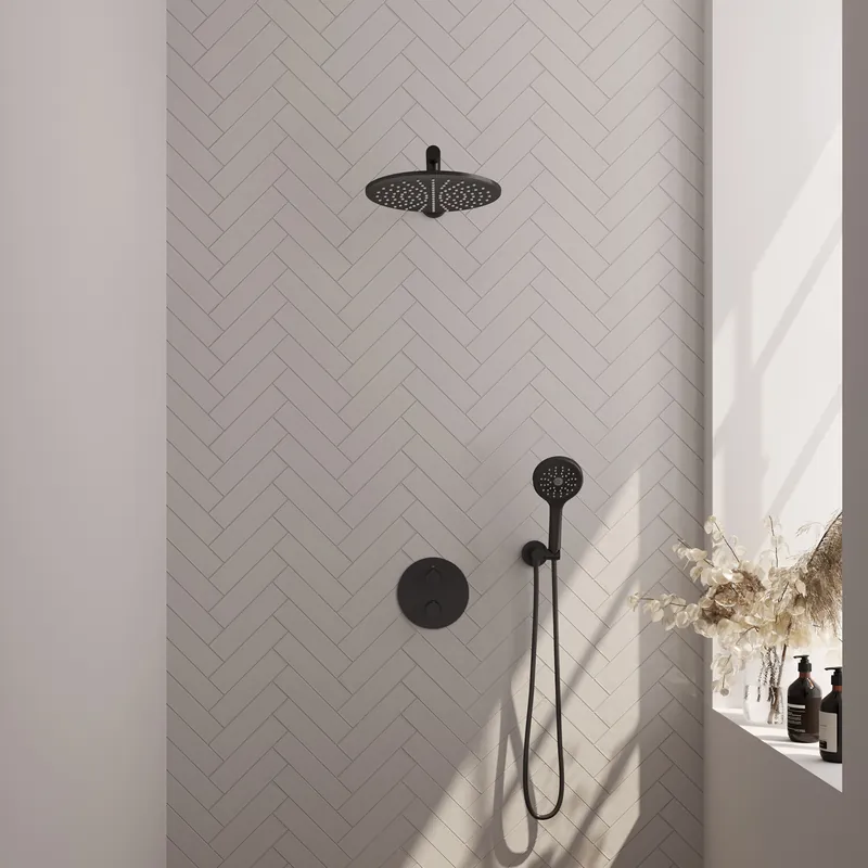 Nieuw Brauer Black Edition Regendoucheset: Thermostatische Inbouwkraan met 3-Weg Omstel, Rechte Wandarm, Douchekop 30cm, Wandaansluitbocht, 3-Standen Handdouche & Doucheslang - Set 80 - Draaiknoppen - Mat Zwart
