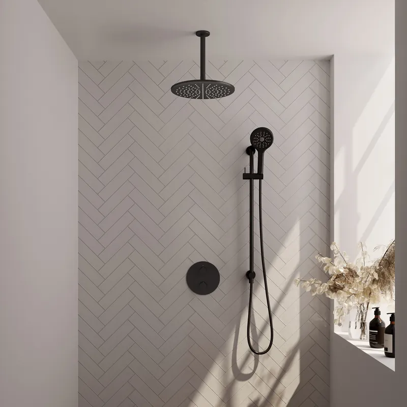 Brauer Black Edition Regendoucheset: Thermostatische Inbouwkraan met 3-Weg Omstel, Plafondarm, Douchekop 30cm, Geintegreerde Glijstang, 3-Standen Handdouche & Doucheslang - Set 96 - Draaiknoppen - Mat Zwart Alleen Vandaag