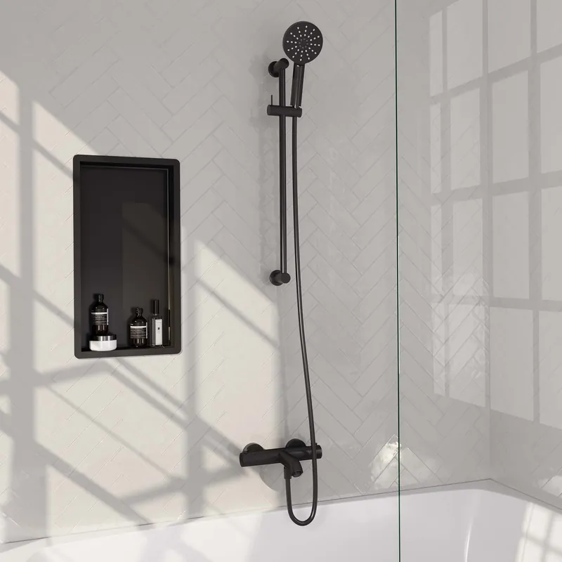 Brauer Black Edition Thermostatische Opbouw Badkraan met Omstel, Glijstang, 3-Standen Handdouche & Doucheslang - Set 2 - Draaiknoppen - Mat Zwart Rechtstreeks Van De Fabrikant