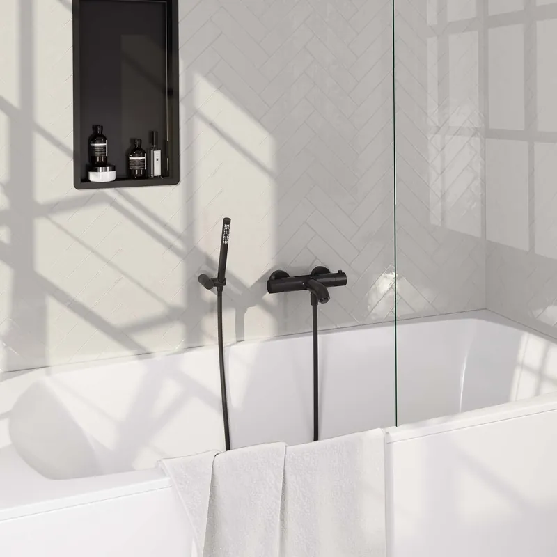 Brauer Black Edition Thermostatische Opbouw Badkraan met Omstel, Wandhouder, Staafhanddouche & Doucheslang - Set 3 - Draaiknoppen - Mat Zwart Betaalbaar