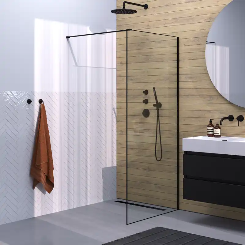 Beperkt Aanbod Brauer Black Frame - Inloopdouche - 8mm Helder Glaswand met Frame - 90x200cm - Muurprofiel & Stabilisatiestang - Mat Zwart