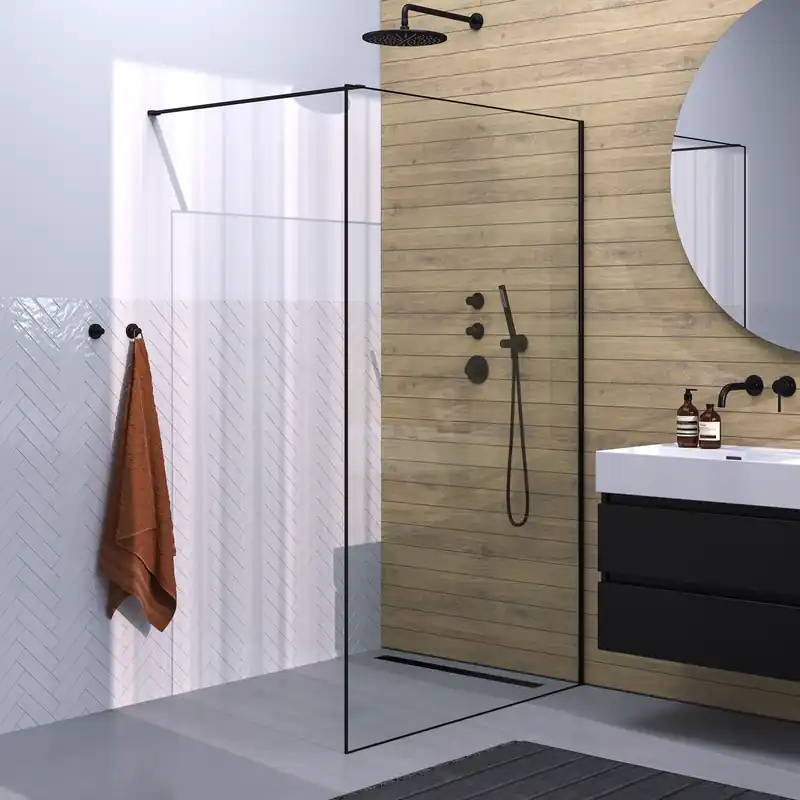 Beste Prijs Brauer Black Frame - Inloopdouche - 8mm Helder Glaswand met Frame - 120x200cm - Muurprofiel & Stabilisatiestang - Mat Zwart