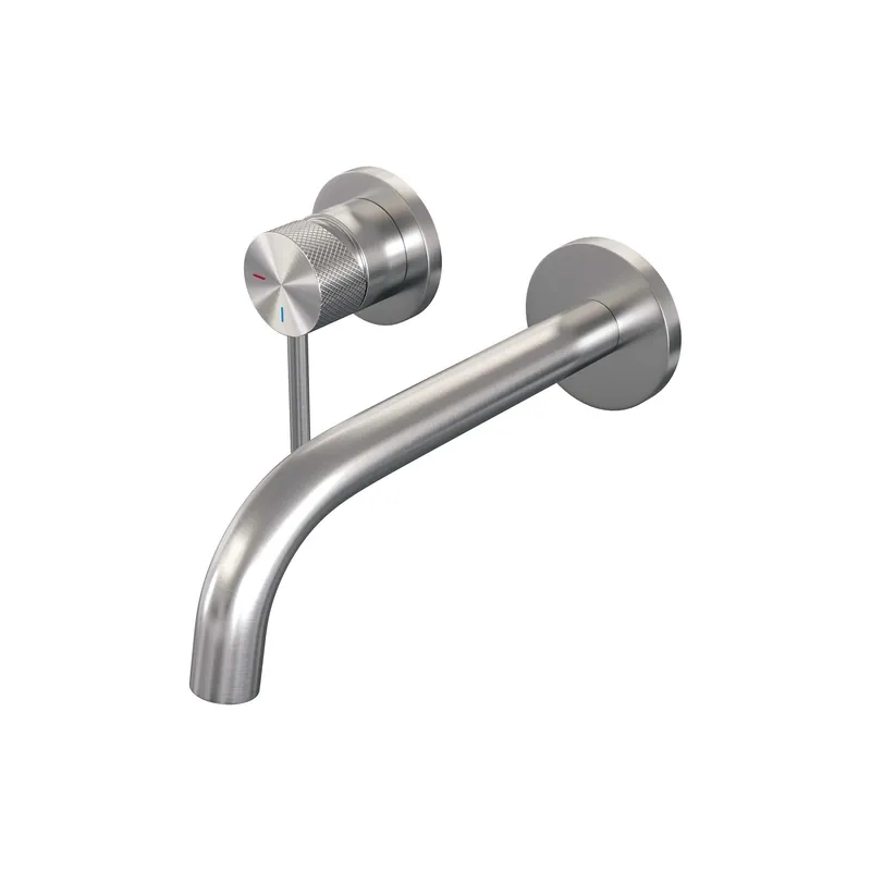 Fabrieksprijs Brauer Brushed Carving Inbouw Wastafelmengkraan met Gebogen Uitloop & Rozetten - Model A1 - Geribbeld Hendel Links - PVD - PVD - Geborsteld RVS