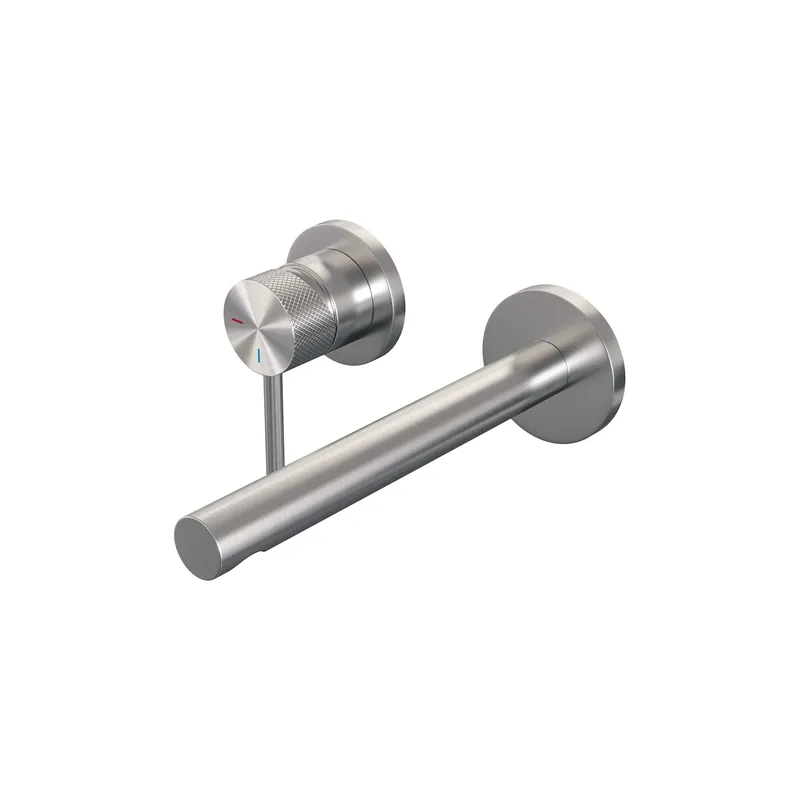 Brauer Brushed Carving Inbouw Wastafelmengkraan met Rechte Uitloop & Rozetten - Model A1 - Geribbeld Hendel Links - PVD - PVD - Geborsteld RVS Meest Verkocht
