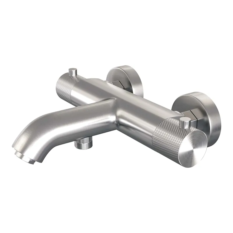 Brauer Brushed Carving Opbouw Thermostatisch Bad/Douchekraan - Geribbeld Draaiknoppen - PVD - Geborsteld RVS Fabrieksprijs