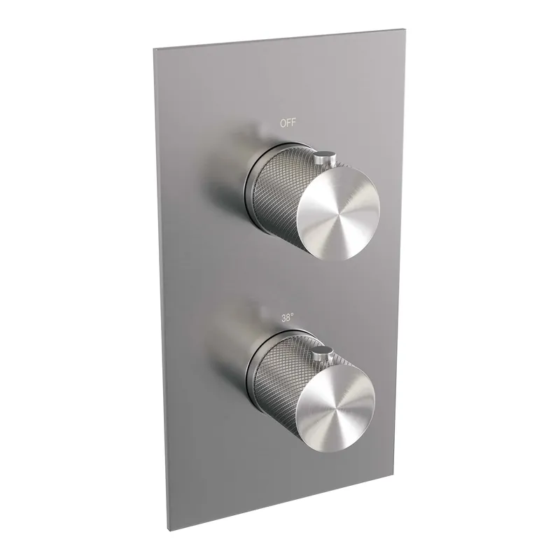 Brauer Brushed Carving Thermostatisch Inbouwkraan met 3-Weg Omstel - Geribbeld Draaiknoppen - PVD - Geborsteld RVS Seizoensaanbieding