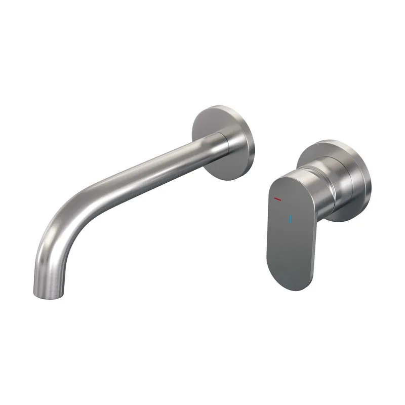 Brauer Brushed Edition Inbouw Wastafelmengkraan met Gebogen Uitloop & Rozetten - Model C1 - Hendel Rechts - PVD - Geborsteld RVS Korting