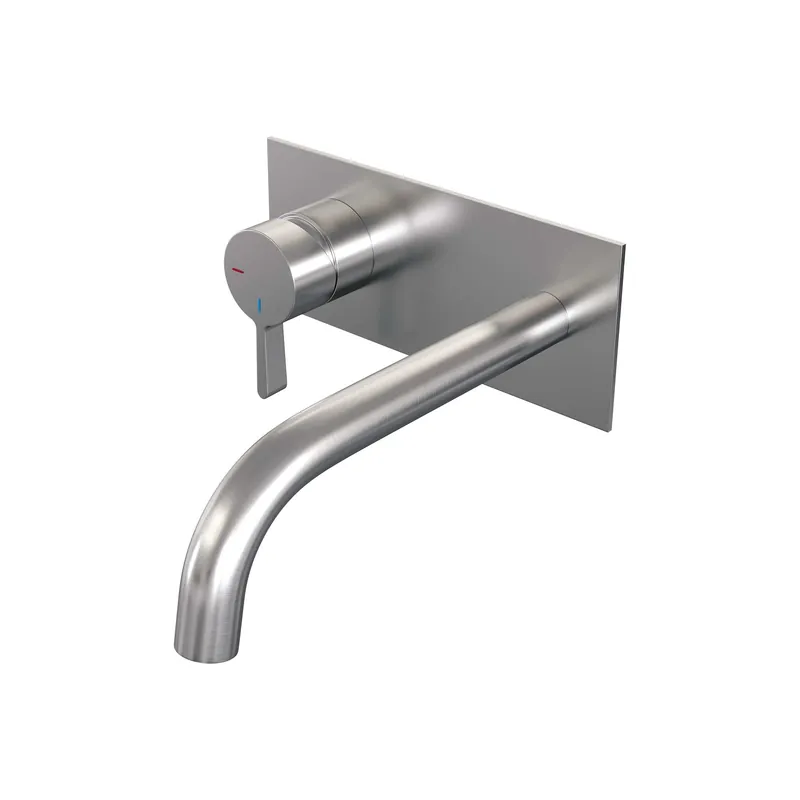 Beste Prijs Brauer Brushed Edition Inbouw Wastafelmengkraan met Gebogen Uitloop & Afdekplaat - Model E2 - Hendel Links - PVD - Geborsteld RVS