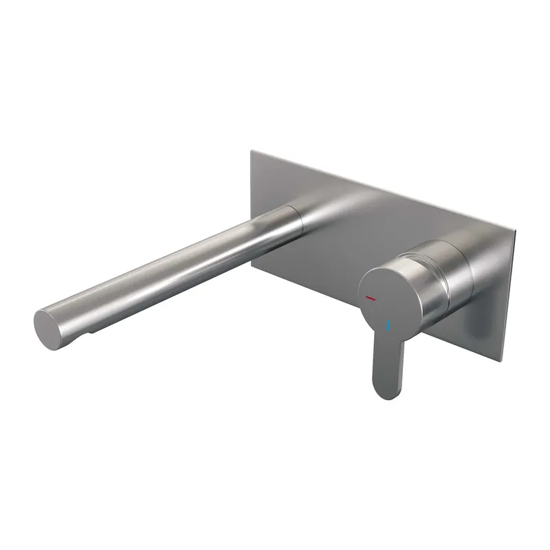 Brauer Brushed Edition Inbouw Wastafelmengkraan met Rechte Uitloop & Afdekplaat - Model D1 - Hendel Rechts - PVD - Geborsteld RVS Hoge Kwaliteit