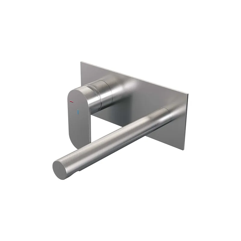 Lage Kosten Brauer Brushed Edition Inbouw Wastafelmengkraan met Rechte Uitloop & Afdekplaat - Model C2 - Hendel Links - PVD - Geborsteld RVS