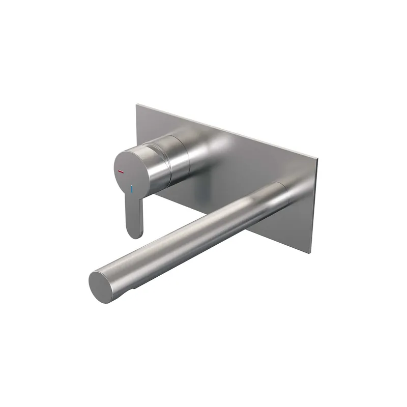 Brauer Brushed Edition Inbouw Wastafelmengkraan met Rechte Uitloop & Afdekplaat - Model D2 - Hendel Links - PVD - Geborsteld RVS Nieuw