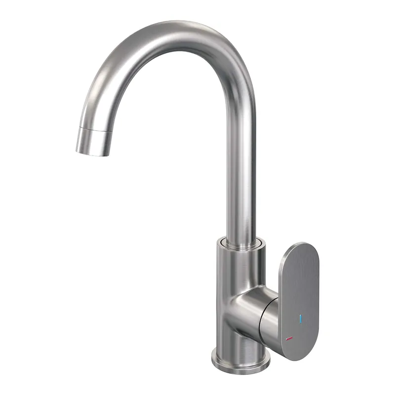 Exclusieve Aanbieding Brauer Brushed Edition Opbouw Wastafelmengkraan met Draaibare Uitloop - Rond - Hoog - Hendel Model C - PVD - Geborsteld RVS