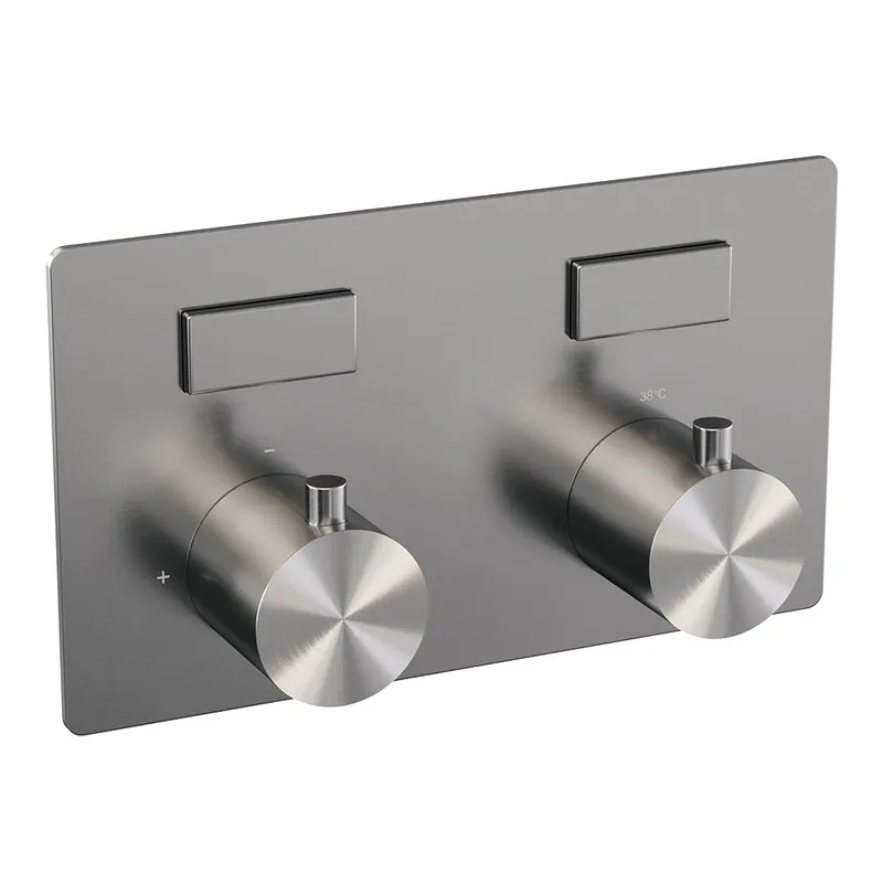 Superprijs Brauer Brushed Edition Thermostatisch Inbouwkraan met 2-Weg Omstel - 2 Drukknoppen & 2 Draaiknoppen - PVD - Geborsteld RVS
