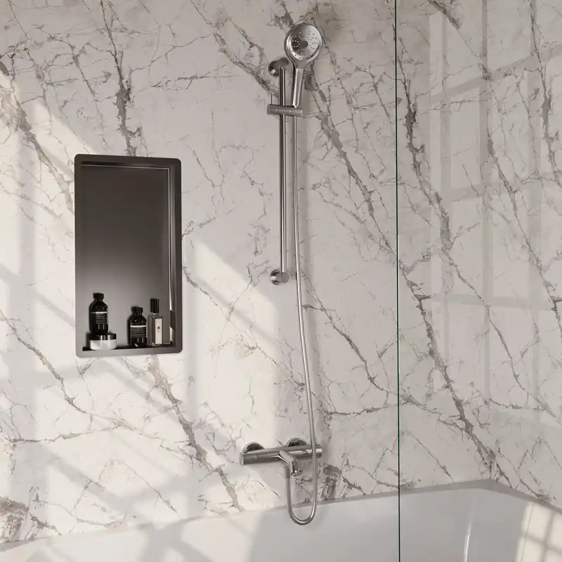 Brauer Brushed Edition Thermostatische Opbouw Badkraan met Omstel, Glijstang, 3-Standen Handdouche & Doucheslang - Set 2 - Draaiknoppen - PVD - Geborsteld RVS Goedkoop
