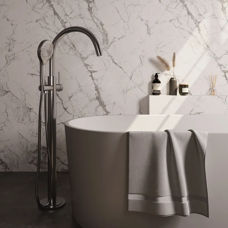 Brauer Brushed Edition Vrijstaande Badkraan met 3-Standen Handdouche & Doucheslang - Set 2 - Hendel - PVD - Geborsteld RVS Superprijs