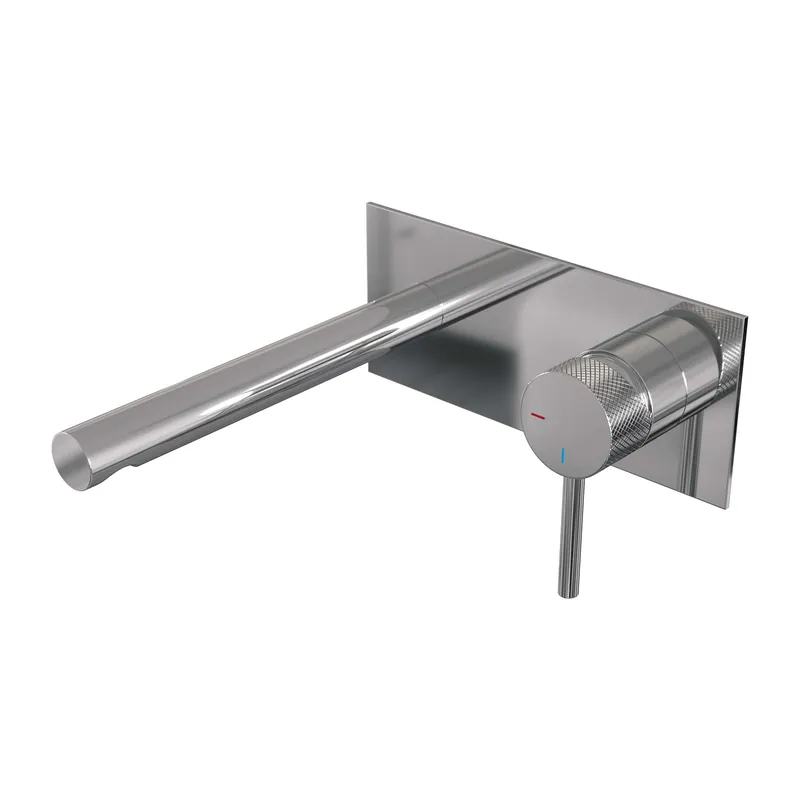 Goedkoop Brauer Chrome Carving Inbouw Wastafelmengkraan met Rechte Uitloop & Afdekplaat - Model A1 - Geribbeld Hendel Rechts - Chroom