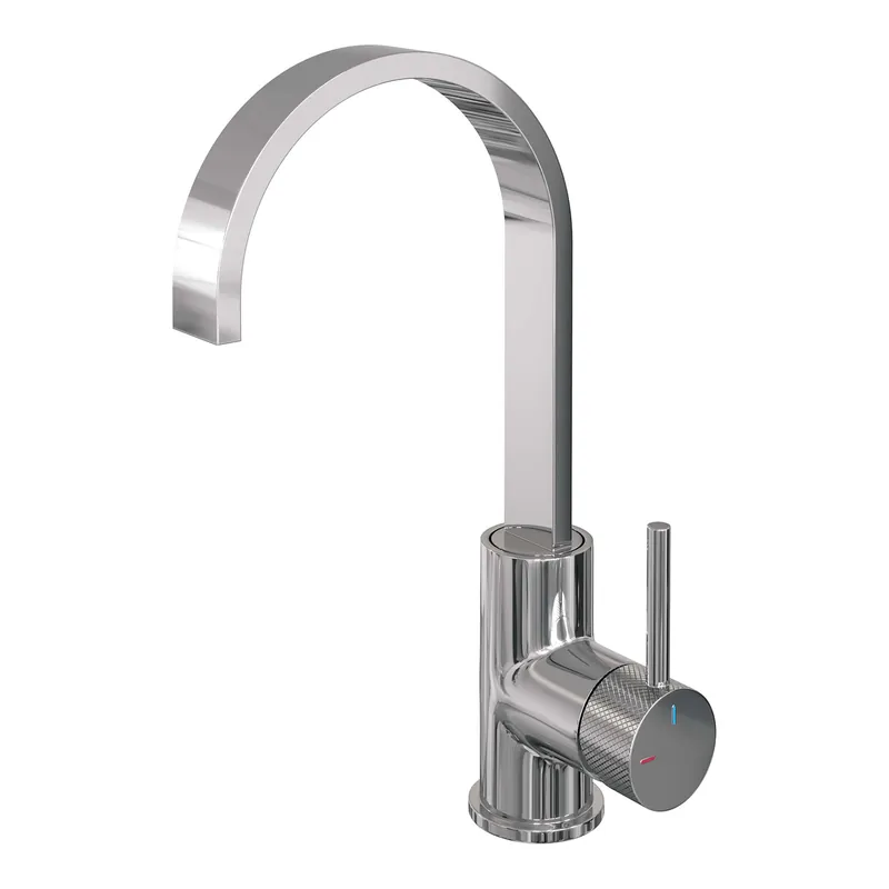 Voordeelprijs Brauer Chrome Carving Opbouw Wastafelmengkraan met Draaibare Platte Uitloop - Model A - Hoog - Geribbeld Hendel - Chroom