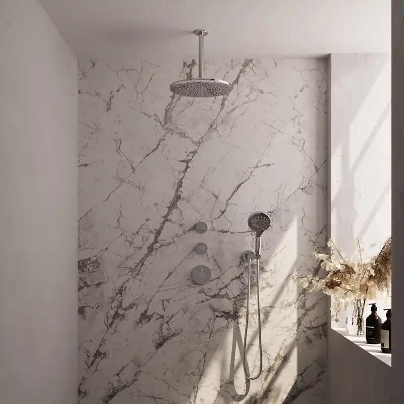 Brauer Chrome Carving Regendoucheset: Thermostatische Inbouwkraan met Stopkranen, Plafondarm, Douchekop 30cm, Wandhouder met Wateruitlaat, 3-Standen Handdouche & Doucheslang - Set 12 - Geribbeld Draaiknoppen - Chroom Bestseller