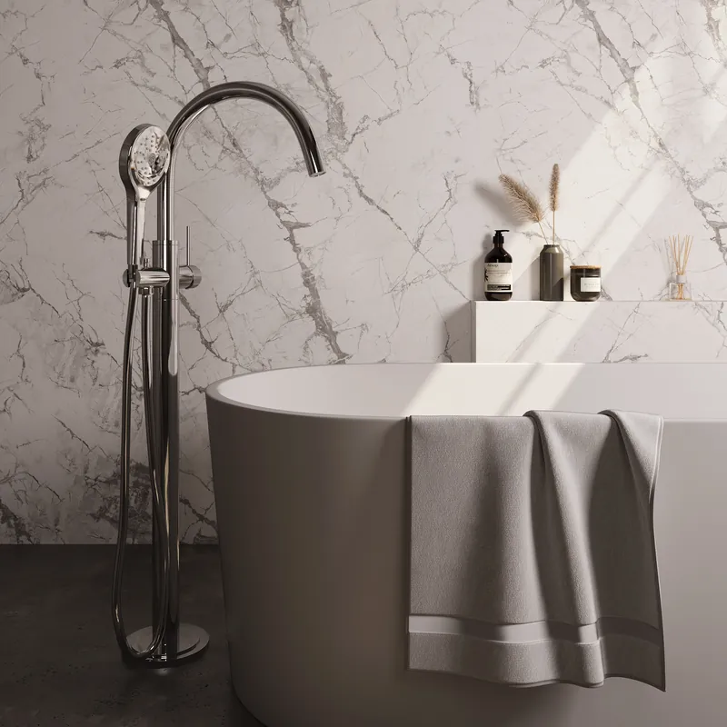 Nieuw Brauer Chrome Carving Vrijstaande Badkraan met 3-Standen Handdouche & Doucheslang - Set 2 - Geribbeld Hendel - Chroom