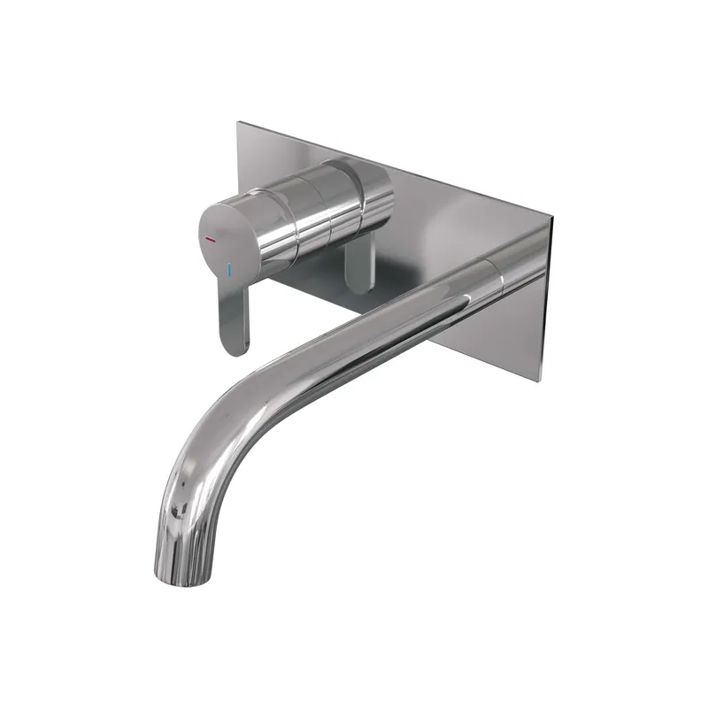 Premium Brauer Chrome Edition Inbouw Wastafelmengkraan met Gebogen Uitloop & Afdekplaat - Model D2 - Hendel Links - Chroom