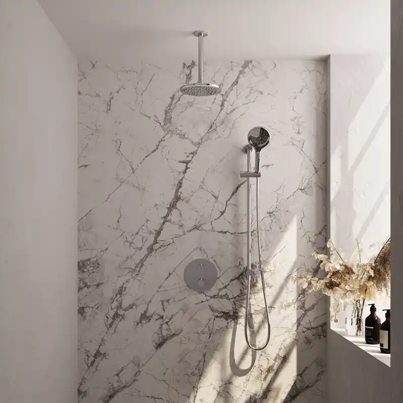 Lage Prijs Brauer Chrome Edition Regendoucheset: Thermostatische Inbouwkraan met 3-Weg Omstel, Plafondarm, Douchekop 20cm, Geintegreerde Glijstang, 3-Standen Handdouche & Doucheslang - Set 95 - Draaiknoppen - Chroom