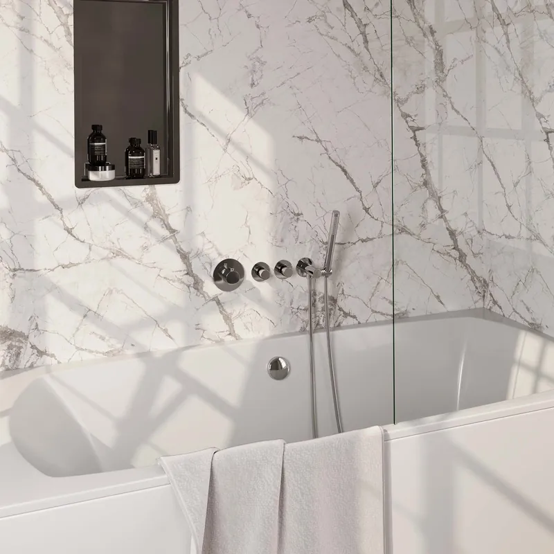 Brauer Chrome Edition Thermostatische Inbouw Badkraan met Omstel, Badvulcombinatie, Stopkranen, Wandhouder met Wateruitlaat, Staafhanddouche & Doucheslang - Set 1 - Draaiknoppen - Chroom Seizoensaanbieding