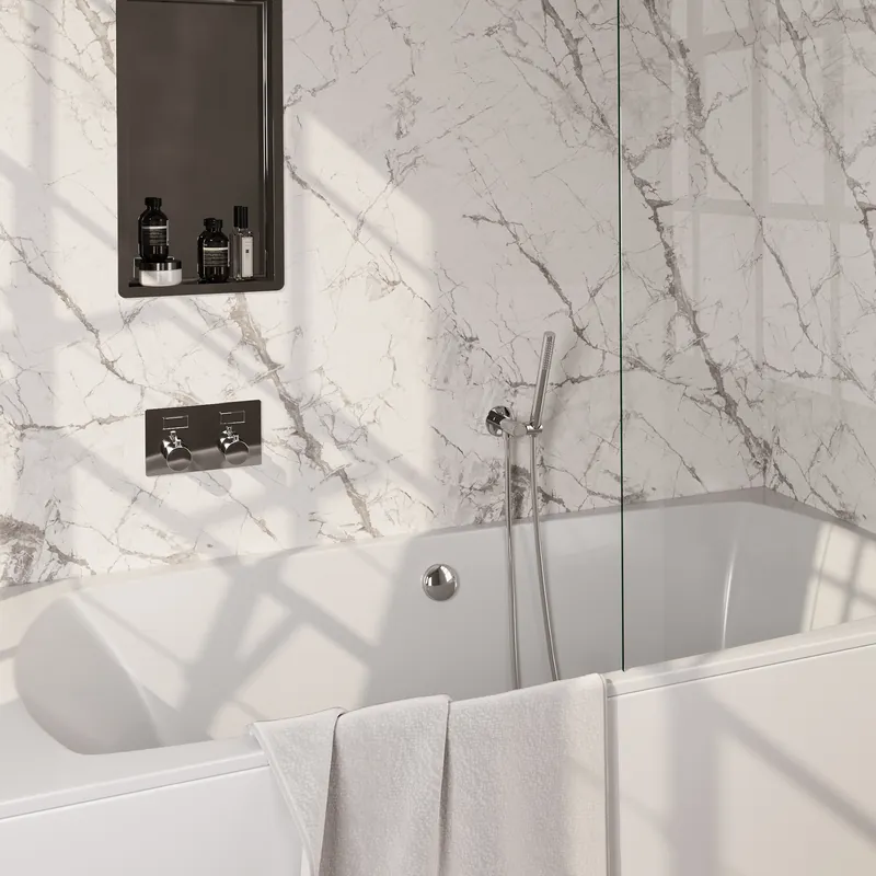 Brauer Chrome Edition Thermostatische Inbouw Badkraan met Omstel, Badvulcombinatie, Drukknoppen, Wandhouder met Wateruitlaat, Staafhanddouche & Doucheslang - Set 3 - Draaiknoppen - Chroom Dagaanbieding