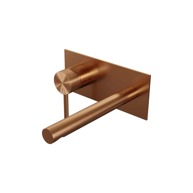 Brauer Copper Carving Inbouw Wastafelmengkraan met Gebogen Uitloop & Afdekplaat - Model A1 - Geribbeld Hendel Links - PVD - PVD - Geborsteld Koper Laatste Kans