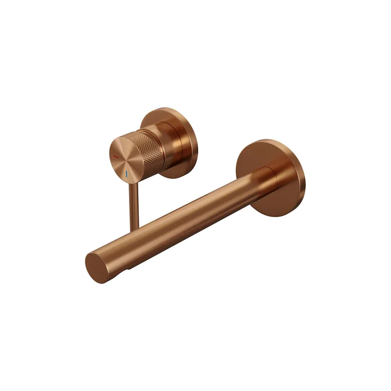 Beperkt Aanbod Brauer Copper Carving Inbouw Wastafelmengkraan met Rechte Uitloop & Rozetten - Model A1 - Geribbeld Hendel Links - PVD - PVD - Geborsteld Koper