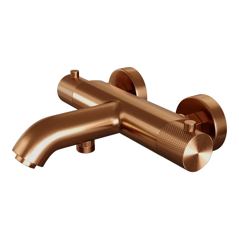 Nu Kopen Brauer Copper Carving Opbouw Thermostatisch Bad/Douchekraan - Geribbeld Draaiknoppen - PVD - Geborsteld Koper