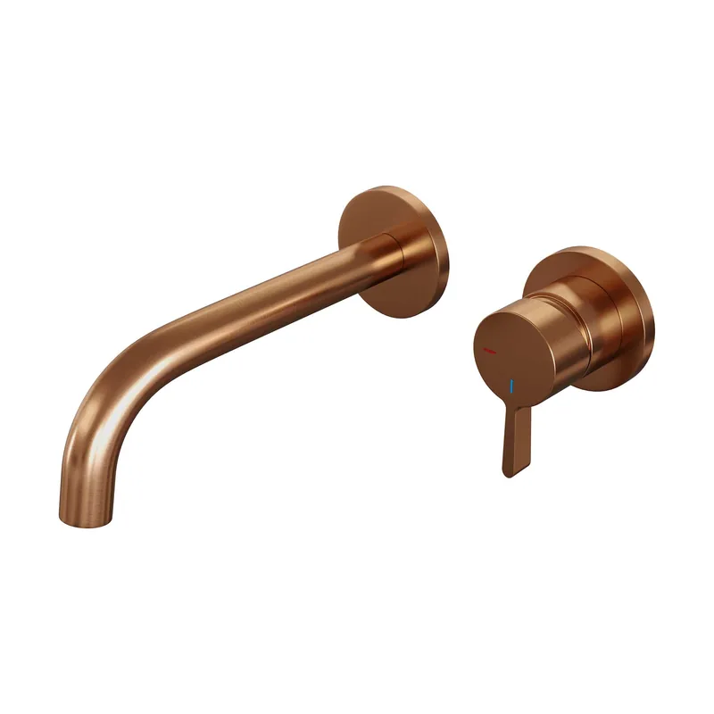 Finale Uitverkoop Brauer Copper Edition Inbouw Wastafelmengkraan met Gebogen Uitloop & Rozetten - Model E1 - Hendel Rechts - PVD - Geborsteld Koper
