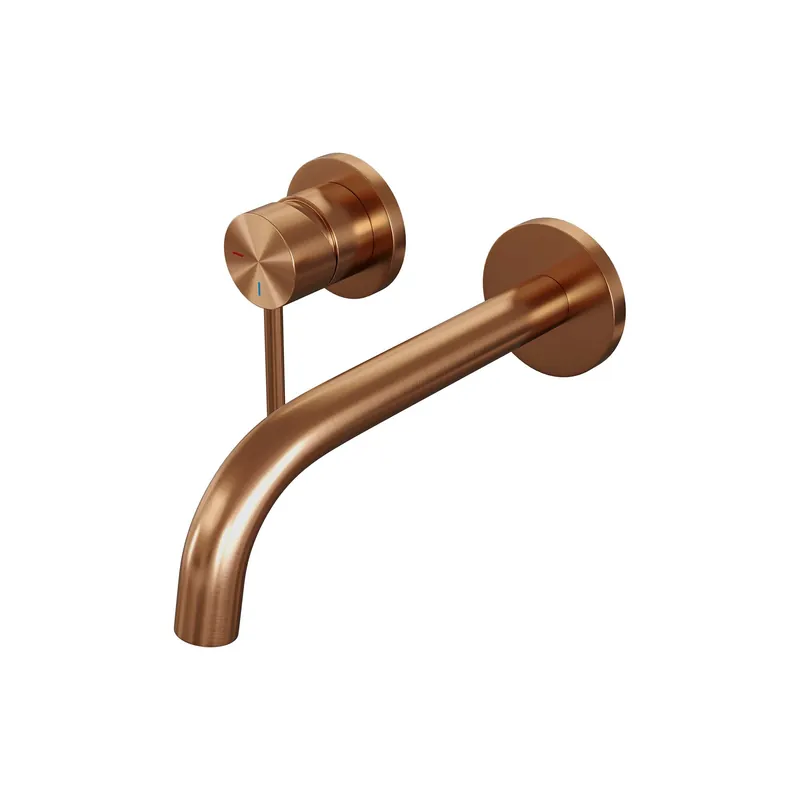 Brauer Copper Edition Inbouw Wastafelmengkraan met Gebogen Uitloop & Rozetten - Model A2 - Hendel Links - PVD - Geborsteld Koper Speciale Aanbieding