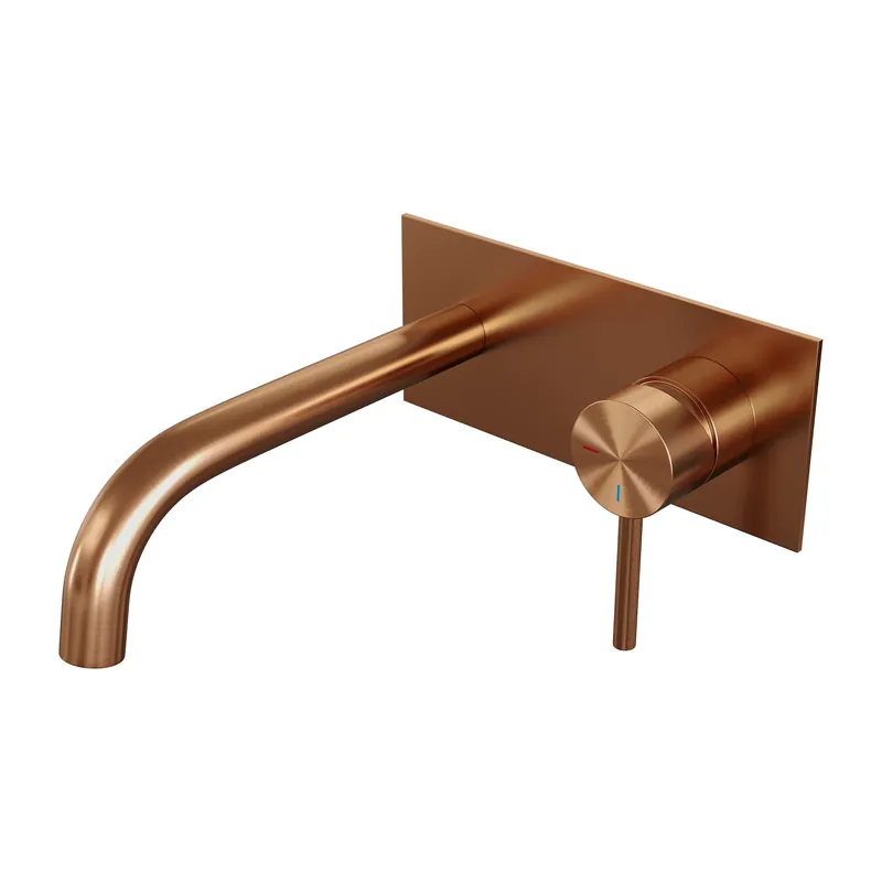 Actieprijs Brauer Copper Edition Inbouw Wastafelmengkraan met Gebogen Uitloop & Afdekplaat - Model A1 - Hendel Rechts - PVD - Geborsteld Koper