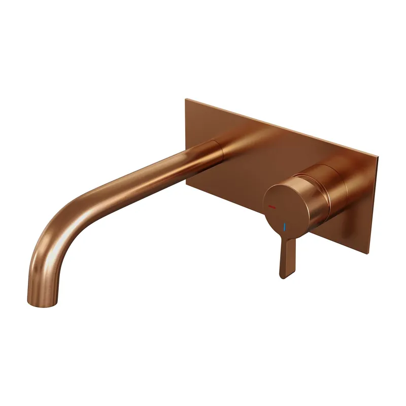 Brauer Copper Edition Inbouw Wastafelmengkraan met Gebogen Uitloop & Afdekplaat - Model E1 - Hendel Rechts - PVD - Geborsteld Koper Superprijs