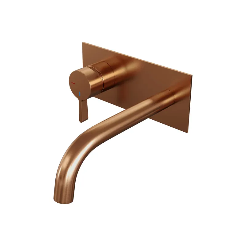 Hoge Kwaliteit Brauer Copper Edition Inbouw Wastafelmengkraan met Gebogen Uitloop & Afdekplaat - Model E2 - Hendel Links - PVD - Geborsteld Koper