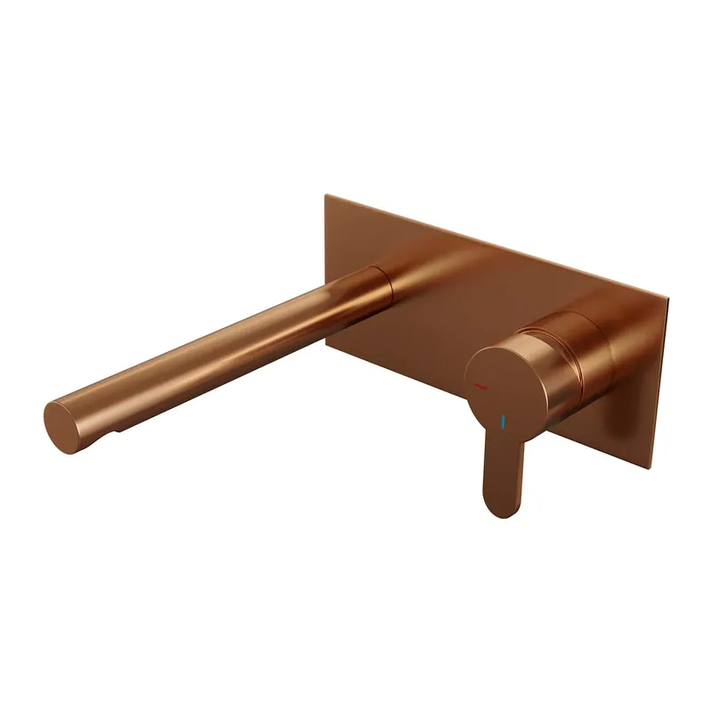 Gereduceerde Prijs Brauer Copper Edition Inbouw Wastafelmengkraan met Rechte Uitloop & Afdekplaat - Model D1 - Hendel Rechts - PVD - Geborsteld Koper