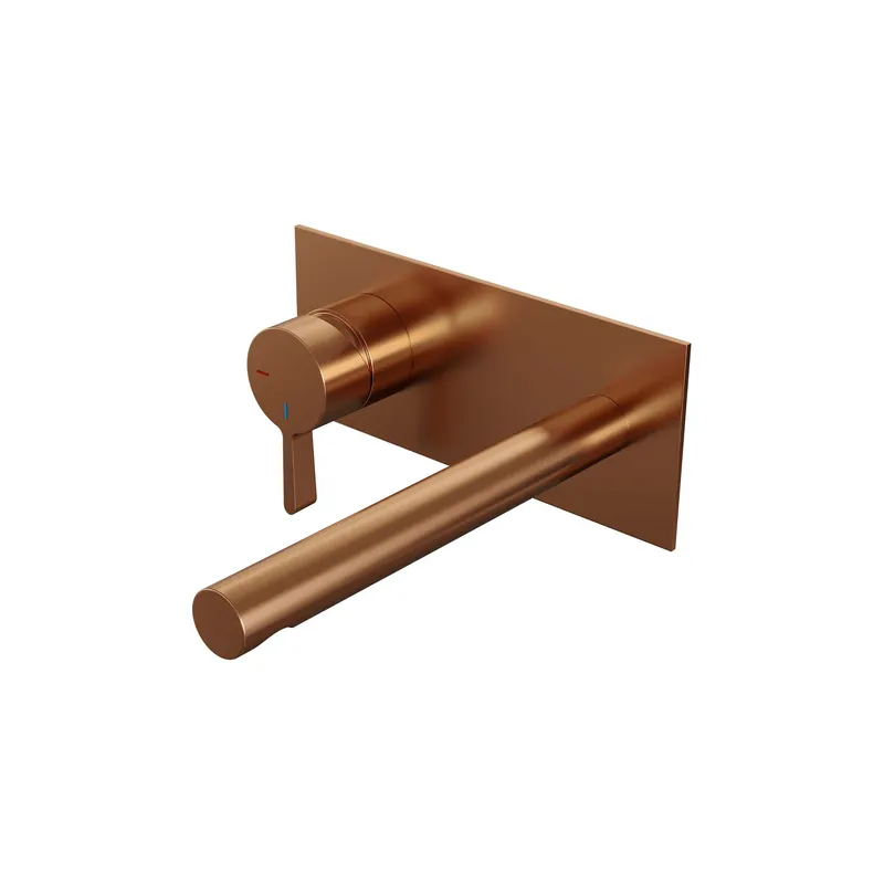 Lage Prijs Brauer Copper Edition Inbouw Wastafelmengkraan met Rechte Uitloop & Afdekplaat - Model E2 - Hendel Links - PVD - Geborsteld Koper