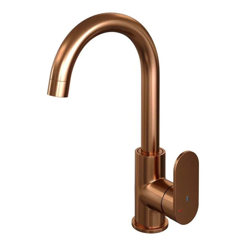 Brauer Copper Edition Opbouw Wastafelmengkraan met Draaibare Uitloop - Rond - Hoog - Hendel Model C - PVD - Geborsteld Koper Superprijs