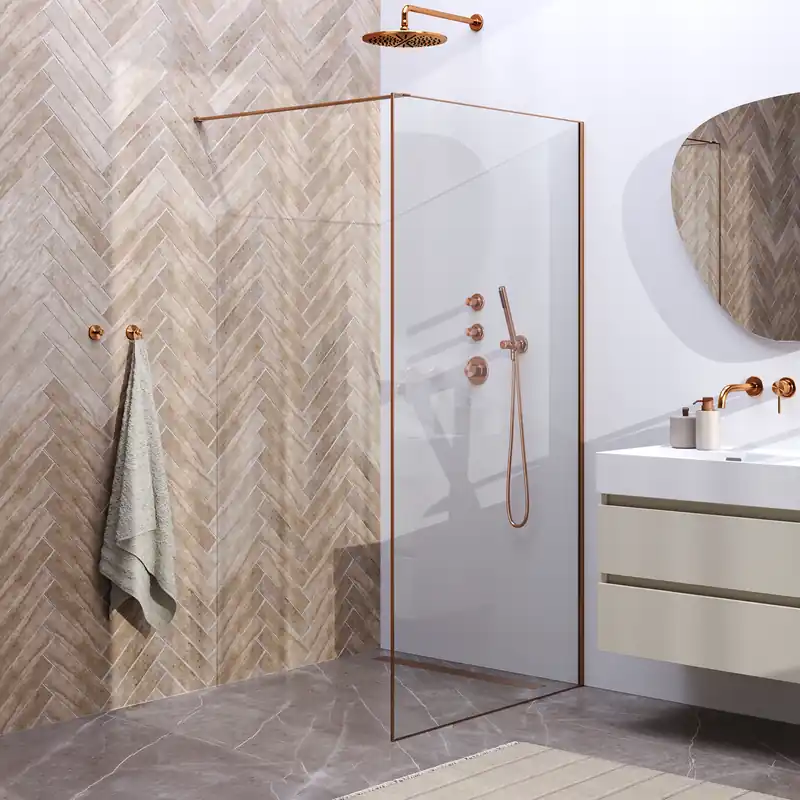 Hoge Kwaliteit Brauer Copper Frame - Inloopdouche - 8mm Helder Glaswand met Frame - 100x200cm - Muurprofiel & Stabilisatiestang - Geborsteld Koper