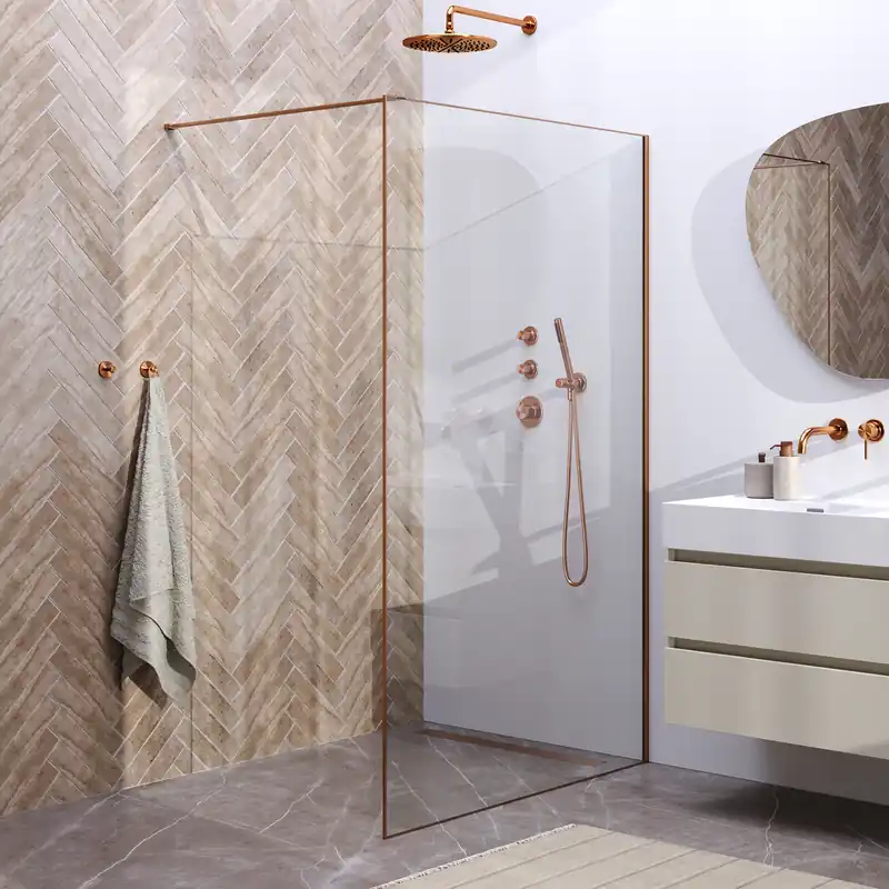 Brauer Copper Frame - Inloopdouche - 8mm Helder Glaswand met Frame - 120x200cm - Muurprofiel & Stabilisatiestang - Geborsteld Koper Beperkt Aanbod
