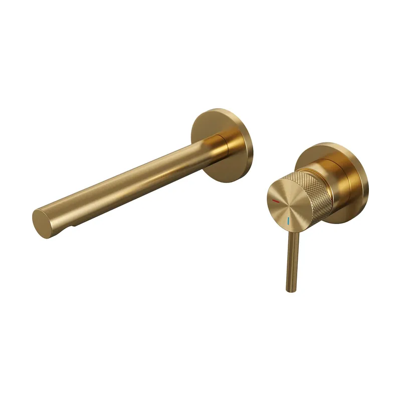 Lage Kosten Brauer Gold Carving Inbouw Wastafelmengkraan met Rechte Uitloop & Rozetten - Model A1 - Geribbeld Hendel Rechts - PVD - PVD - Geborsteld Goud