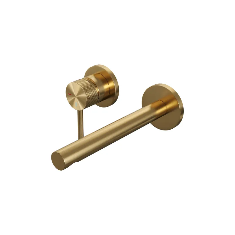 Brauer Gold Carving Inbouw Wastafelmengkraan met Rechte Uitloop & Rozetten - Model A1 - Geribbeld Hendel Links - PVD - PVD - Geborsteld Goud Actieprijs