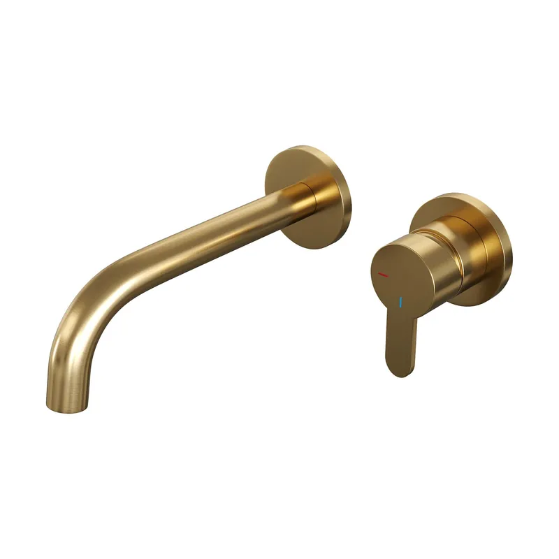Laatste Kans Brauer Gold Edition Inbouw Wastafelmengkraan met Gebogen Uitloop & Rozetten - Model D1 - Hendel Rechts - PVD - Geborsteld Goud
