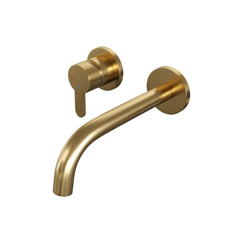 Brauer Gold Edition Inbouw Wastafelmengkraan met Gebogen Uitloop & Rozetten - Model D2 - Hendel Links - PVD - Geborsteld Goud Express Levering