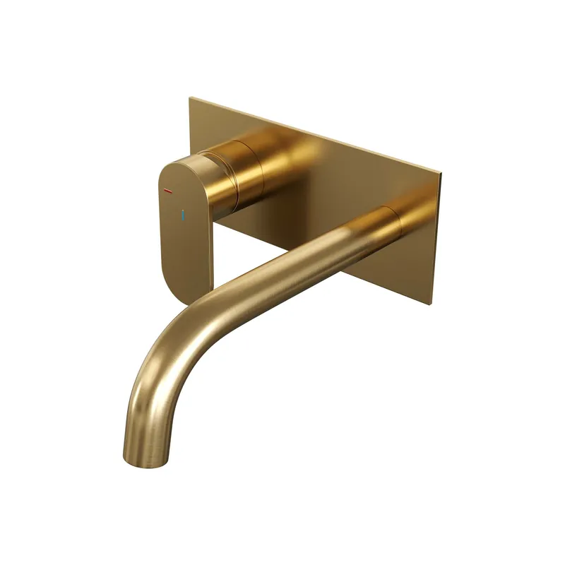 Brauer Gold Edition Inbouw Wastafelmengkraan met Gebogen Uitloop & Afdekplaat - Model C2 - Hendel Links - PVD - Geborsteld Goud Nieuw