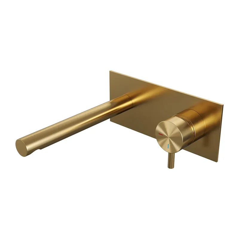 Rechtstreeks Van De Fabrikant Brauer Gold Edition Inbouw Wastafelmengkraan met Rechte Uitloop & Afdekplaat - Model B1 - Hendel Rechts - PVD - Geborsteld Goud