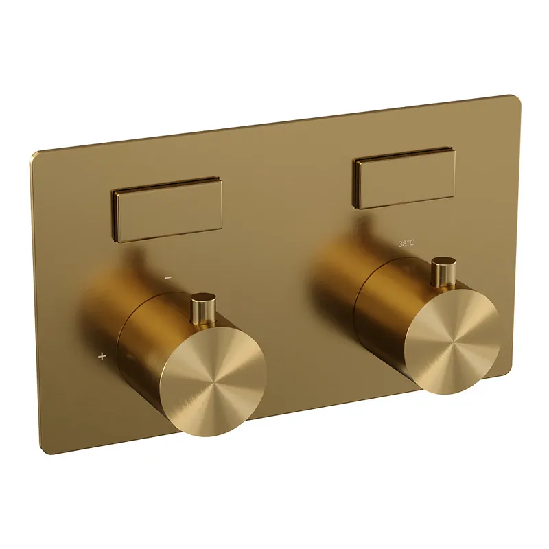 Lage Prijs Brauer Gold Edition Thermostatisch Inbouwkraan met 2-Weg Omstel - 2 Drukknoppen & 2 Draaiknoppen - PVD - Geborsteld Goud