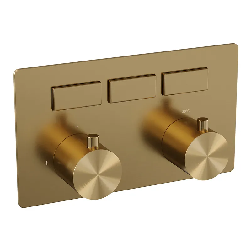 Brauer Gold Edition Thermostatisch Inbouwkraan met 3-Weg Omstel - 3 Drukknoppen & 2 Geribbeld Draaiknoppen - PVD - Geborsteld Goud Alleen Vandaag