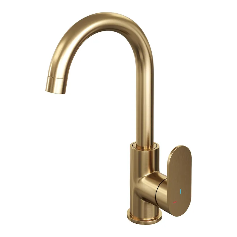Brauer Goud Edition Opbouw Wastafelmengkraan met Draaibare Uitloop - Rond - Hoog - Hendel Model C - PVD - Geborsteld Goud Veilige Betaling